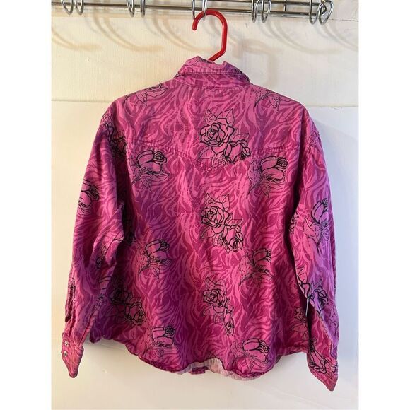 Panhandle slim girls medium pink roses western cowgirl pearl snap long sleeved s - Picture 4 of 9